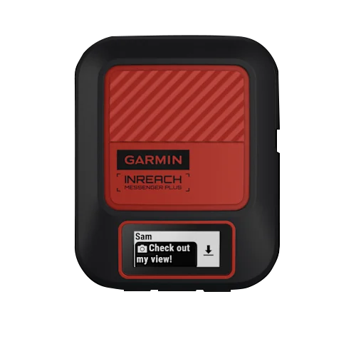 Garmin InReach Messenger Plus satellite communicator with red front panel and black rugged casing