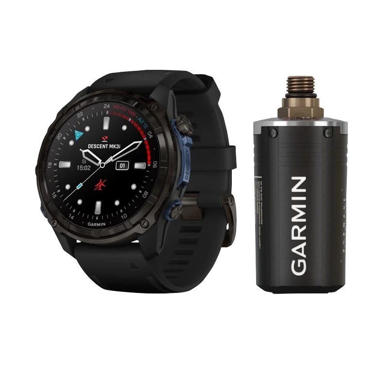 Garmin Descent Mk3i dive watch and Descent T2 Transceiver, 51 mm carbon gray DLC titanium with black silicone band