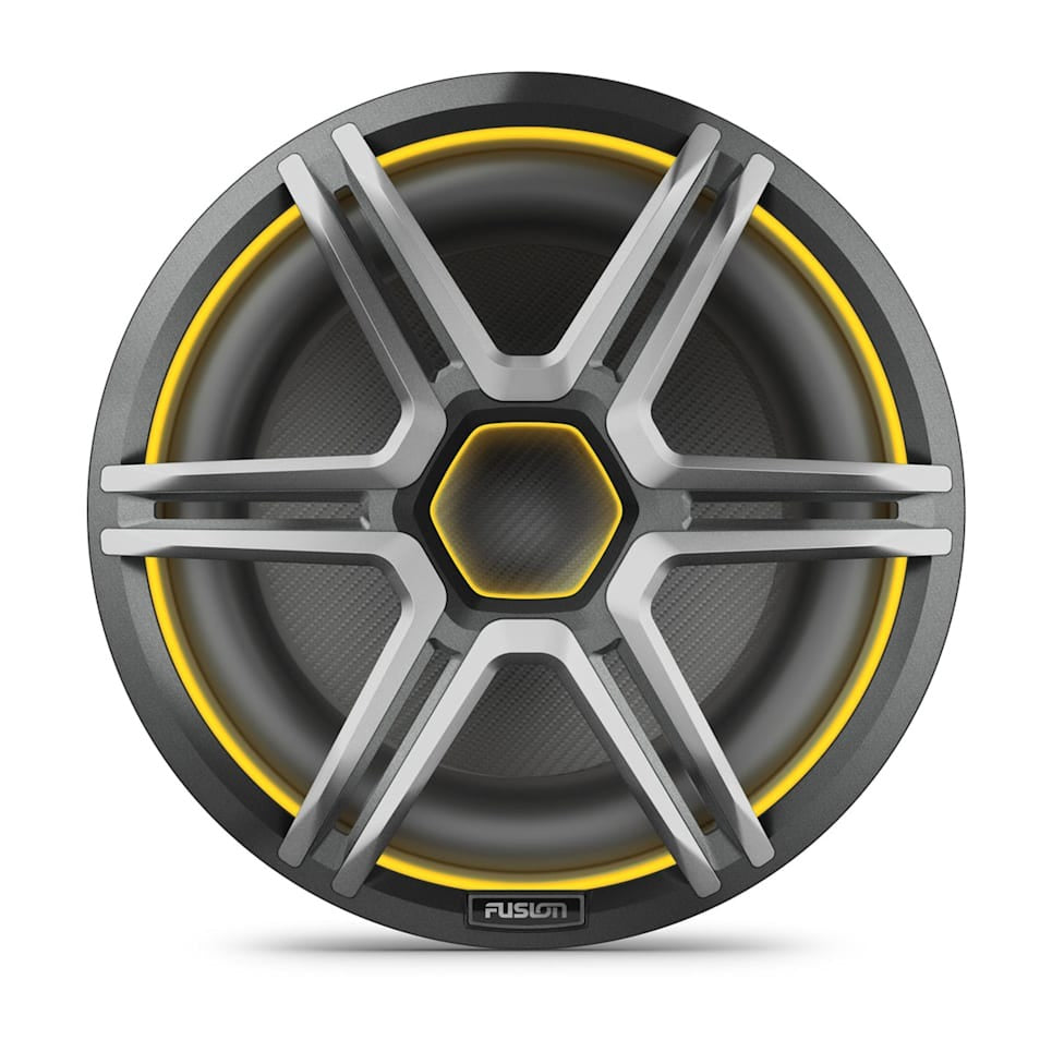 Fusion Apollo 12-inch LED marine subwoofer with sports grey grille