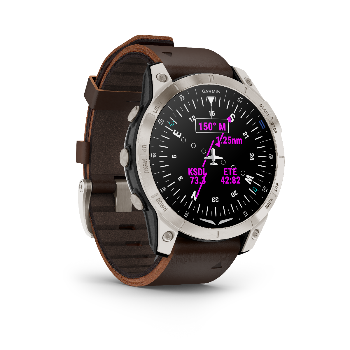 Garmin D2 Mach 1, Oxford Brown Leather Band, GPS Aviation Smartwatch for Pilots (010-02582-54) by Garmin