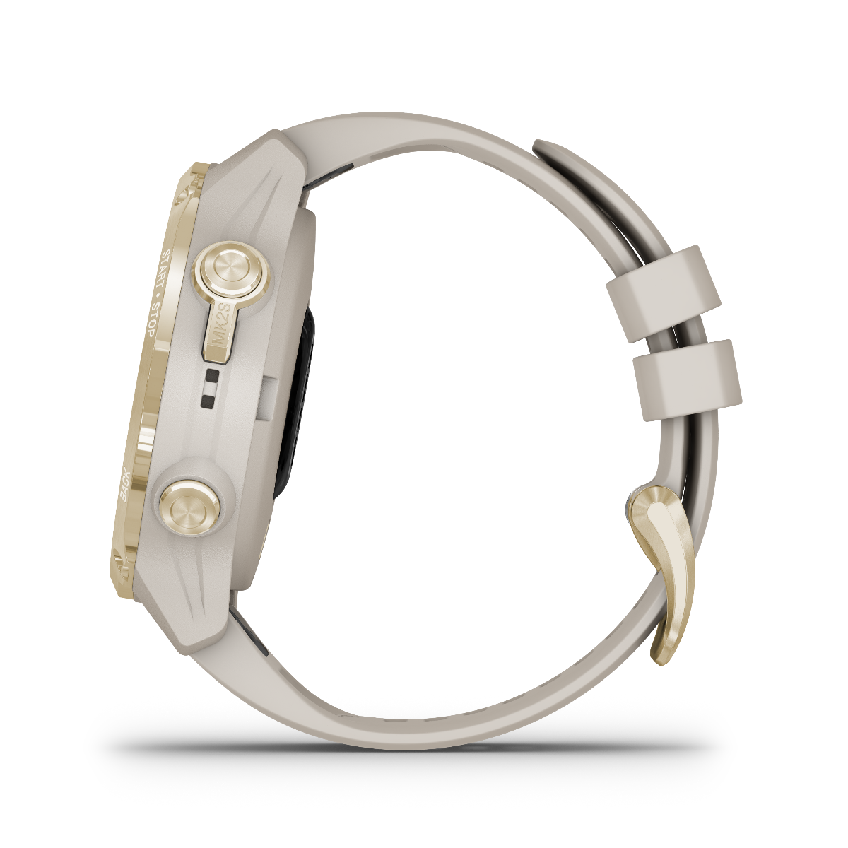 Garmin Descent Mk2S marine smartwatch with light gold bezel and light sand silicone band