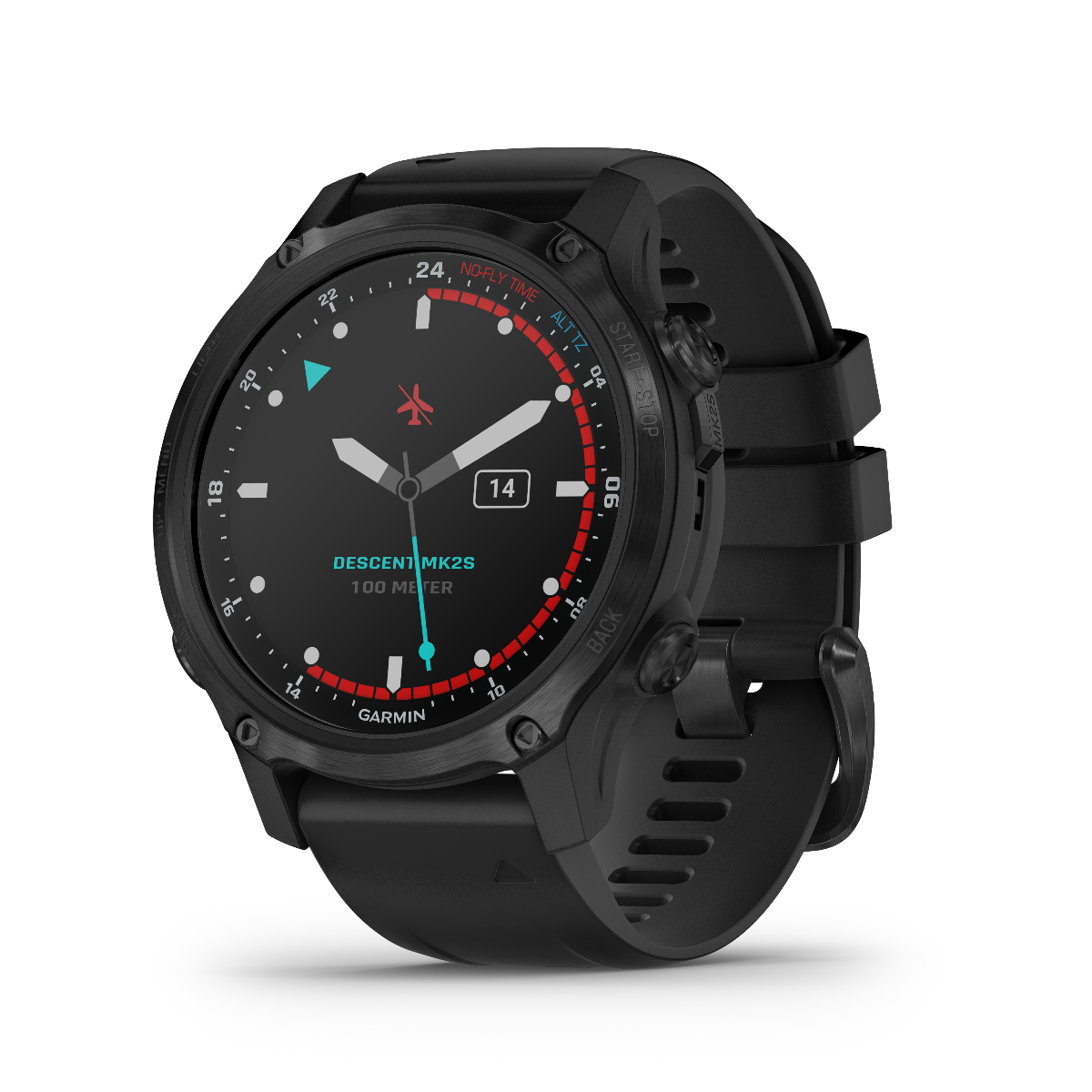 Garmin Descent Mk2S carbon gray DLC dive smartwatch with black silicone band