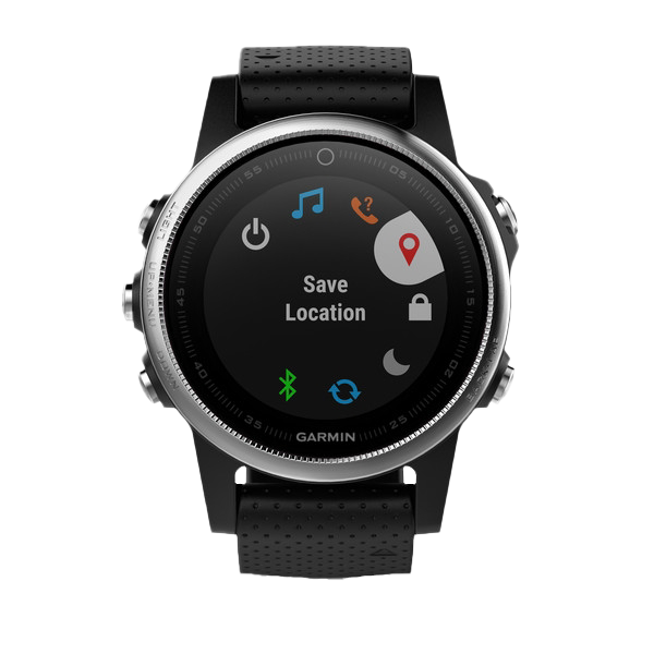 Garmin Fenix 5S smartwatch, silver case with black band, certified refurbished