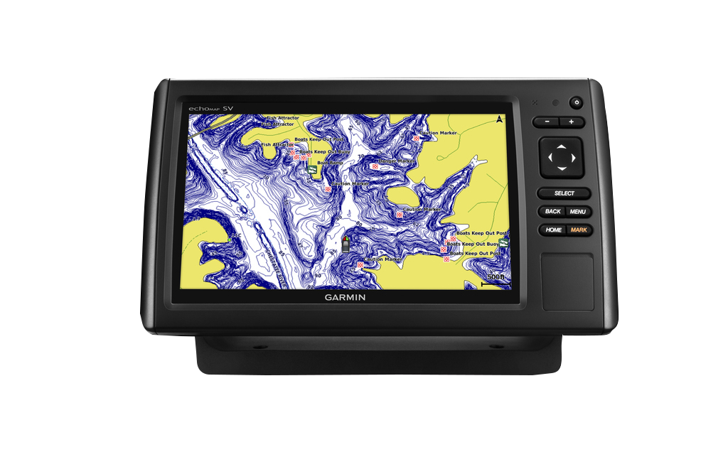 Garmin ECHOMAP CHIRP 93sv marine chartplotter with transducer, black unit