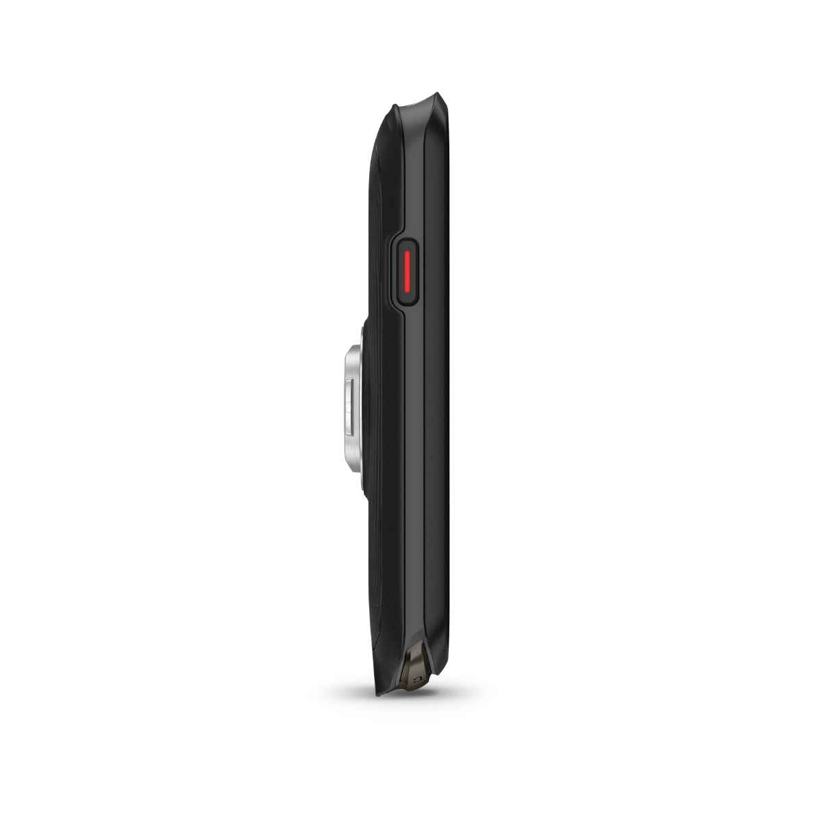 Garmin Edge 1040 Solar cycling computer in black with red side button and silver mount