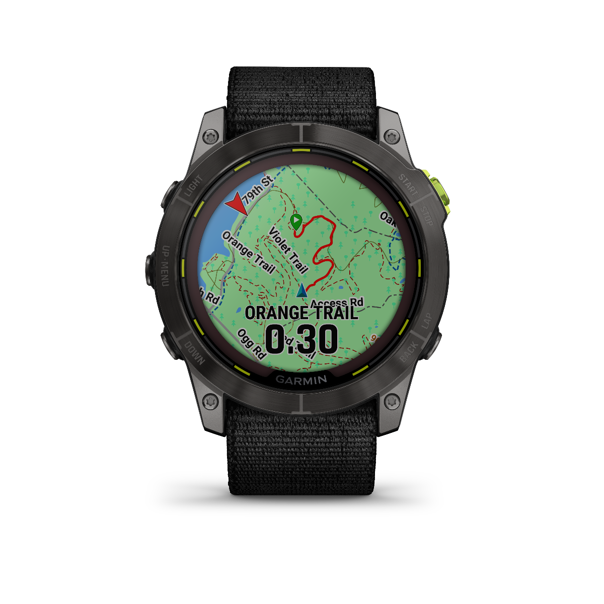 Garmin Enduro 2 smartwatch with map navigation on a black fabric band