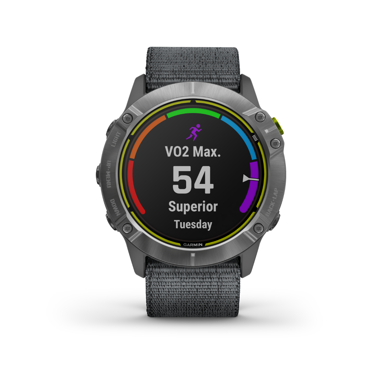 Garmin Enduro smartwatch, steel case with gray UltraFit nylon strap, Garmin Certified Refurbished