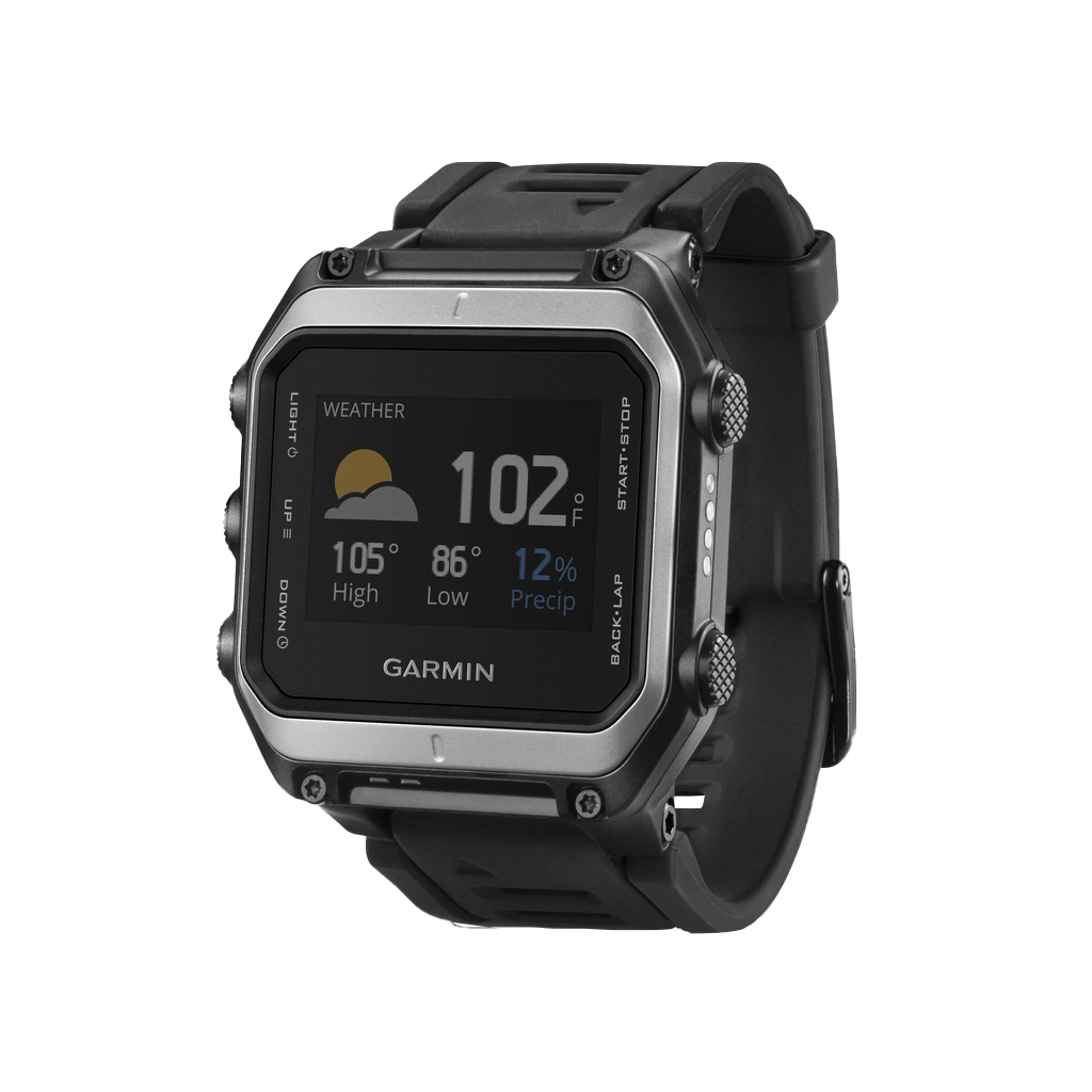 Garmin Epix smartwatch with black band and U.S. TOPO 100K maps