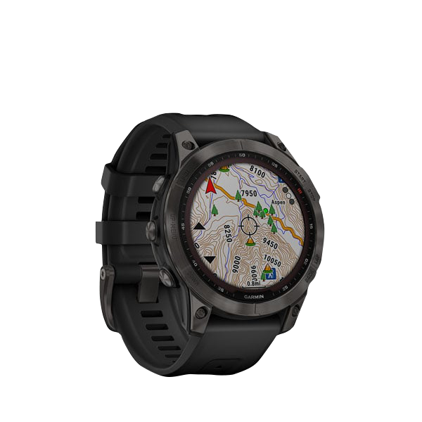 Garmin Fenix 7 Sapphire Solar smartwatch, carbon gray titanium with black band, refurbished