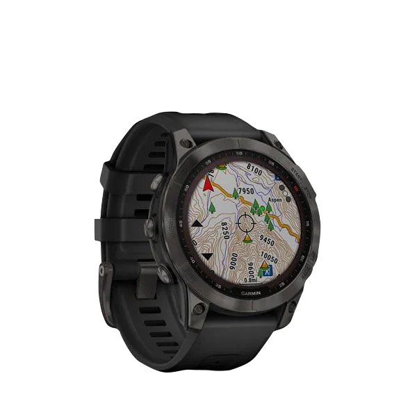 Garmin Fenix 7 Sapphire Solar smartwatch, carbon gray titanium with black band, refurbished