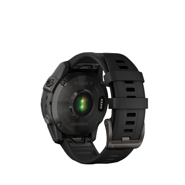 Garmin Fenix 7 Sapphire Solar smart watch, carbon gray titanium case with black band, Garmin Certified Refurbished