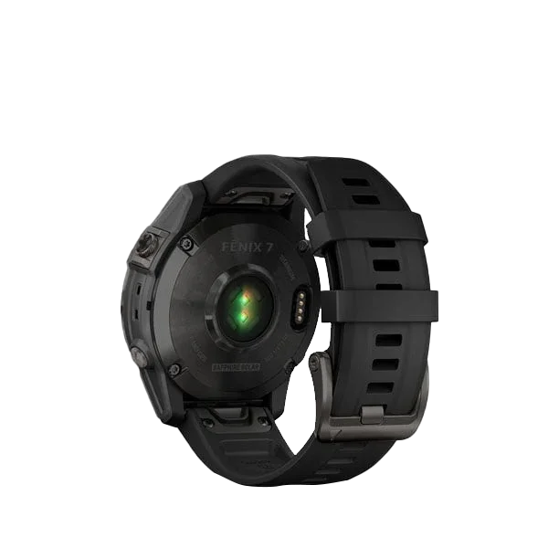 Garmin Fenix 7 Sapphire Solar smart watch, carbon gray titanium case with black band, Garmin Certified Refurbished