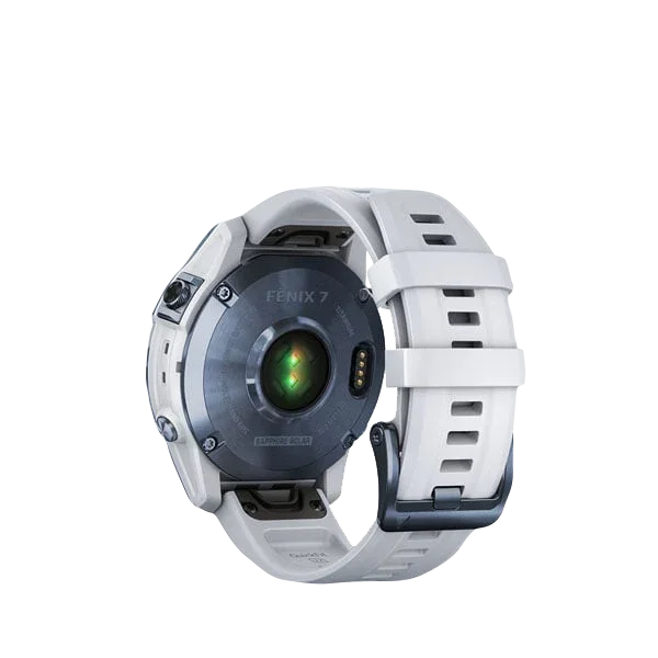 Garmin Fenix 7 Sapphire Solar smartwatch with gray Whitestone band, certified refurbished