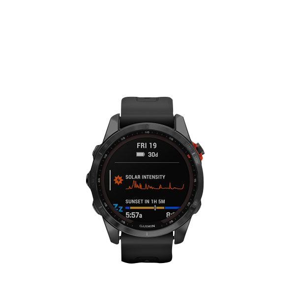 Garmin Fenix 7S Solar smartwatch, slate gray case with black band, Garmin certified refurbished