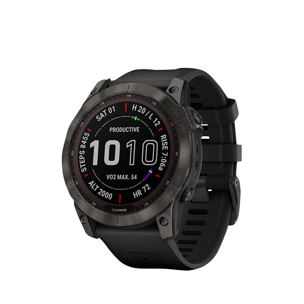 Garmin Fenix 7X Sapphire Solar watch, carbon gray titanium bezel with black band, Garmin Certified Refurbished