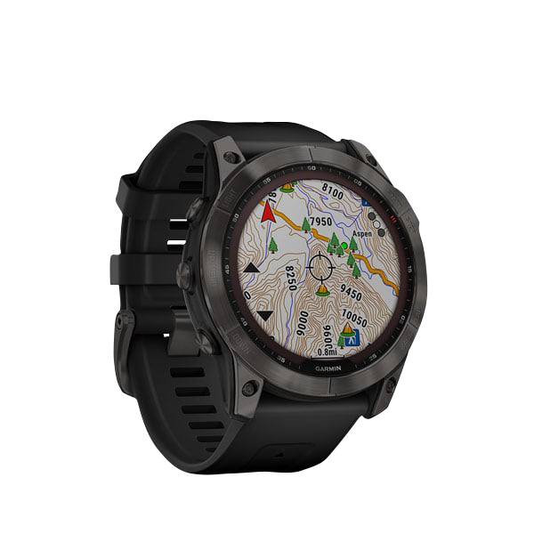 Garmin Fenix 7X Sapphire Solar smartwatch, carbon gray titanium case with black band, Garmin Certified Refurbished