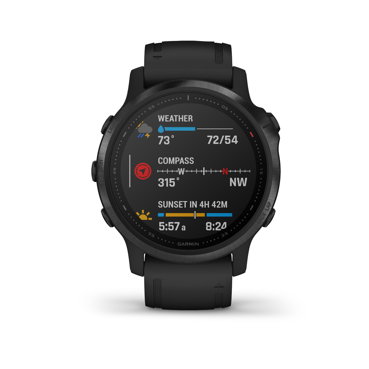 Garmin Fenix 6S Pro smartwatch, black bezel with black band, refurbished