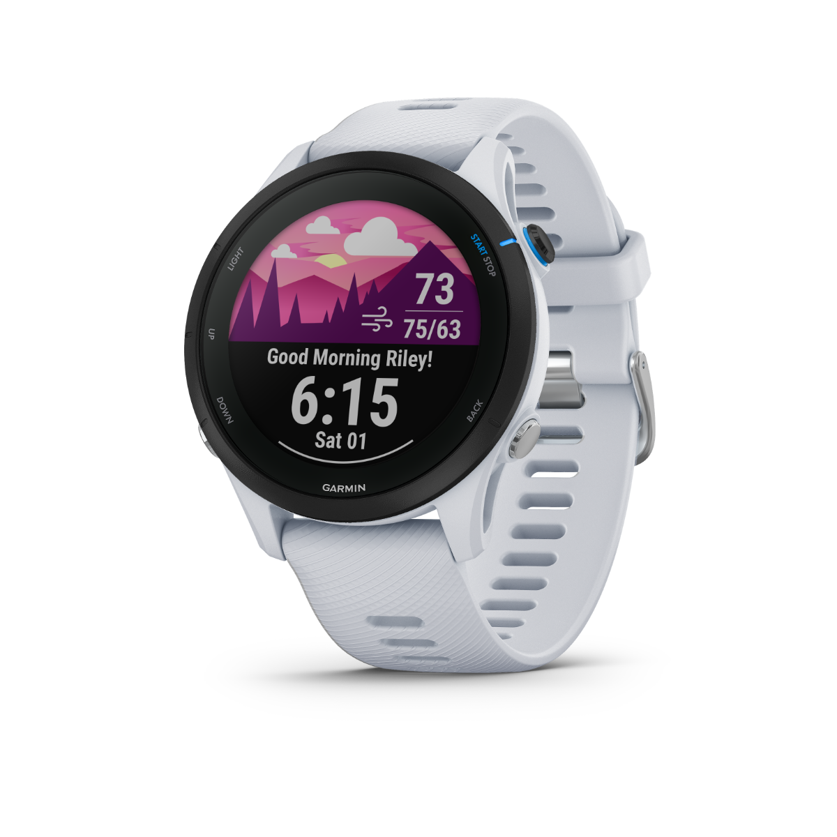 Garmin Forerunner 255 Music smartwatch, Whitestone band, GPS running watch