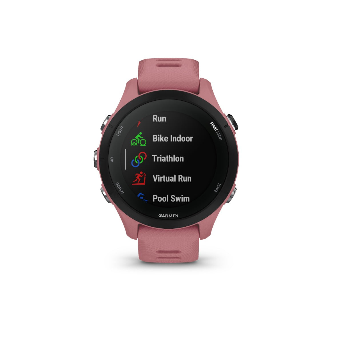 Garmin Forerunner 255S smartwatch with light pink band, GPS fitness watch