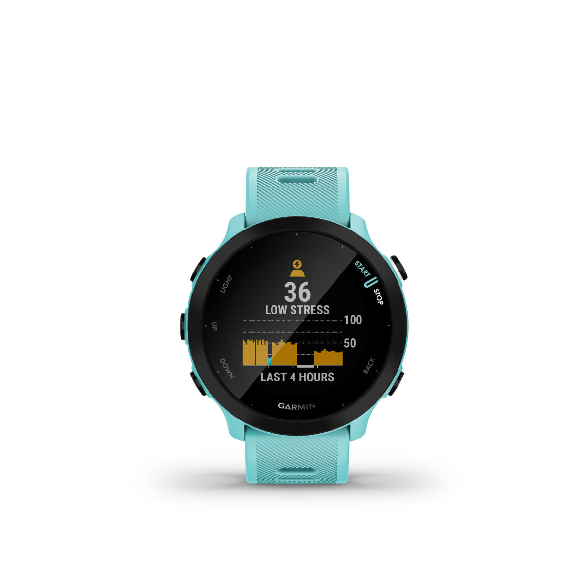 Garmin Forerunner 55 aqua GPS smartwatch with teal band