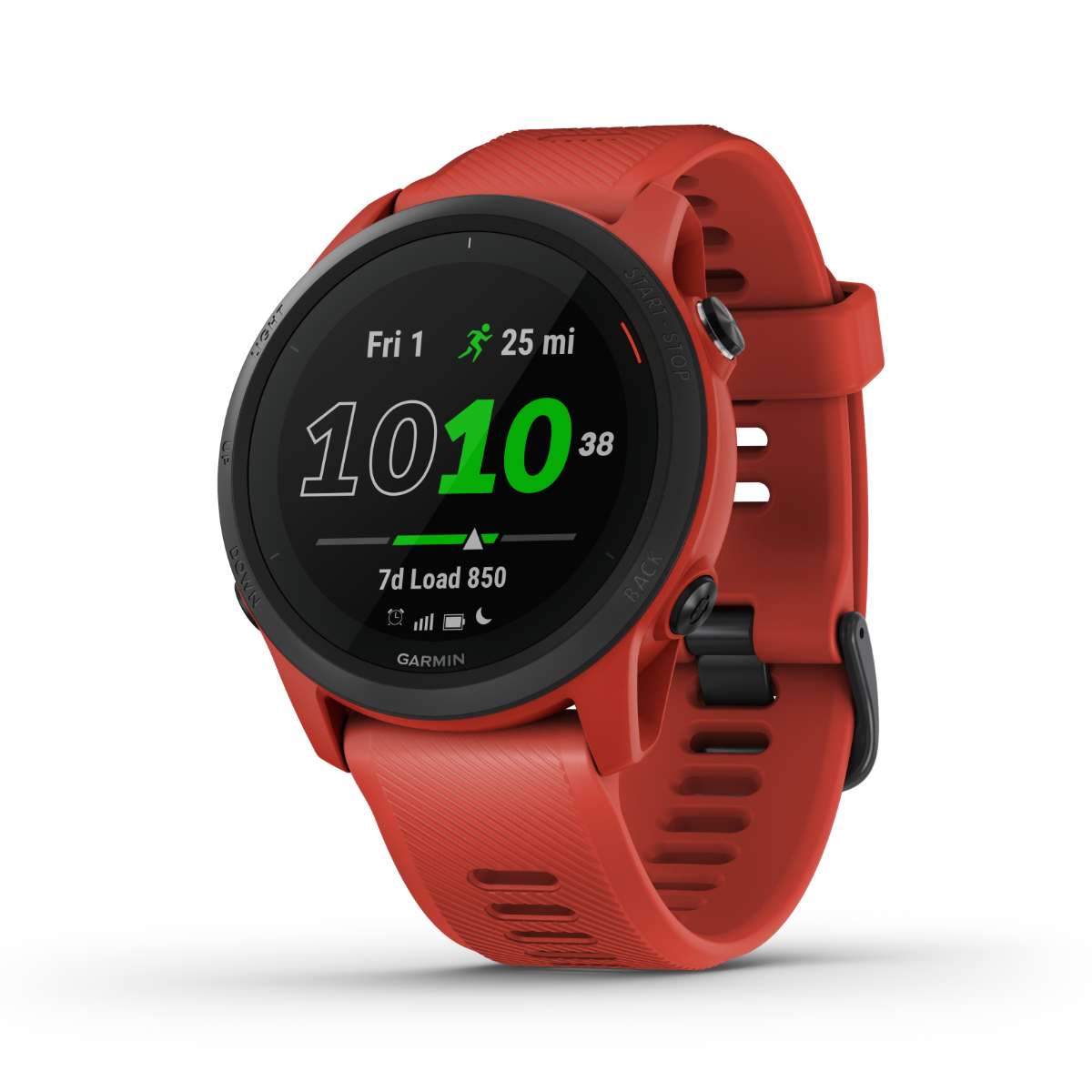 Garmin Forerunner 745 Magma Red smartwatch with silicone band and black bezel