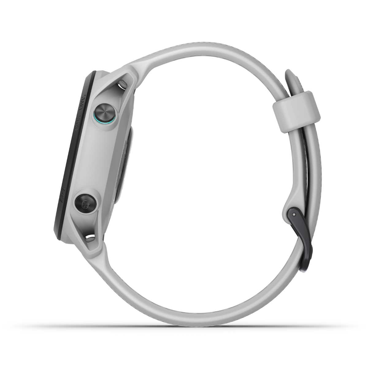 Garmin Forerunner 745 smartwatch in Whitestone color, side view with a light-gray band.