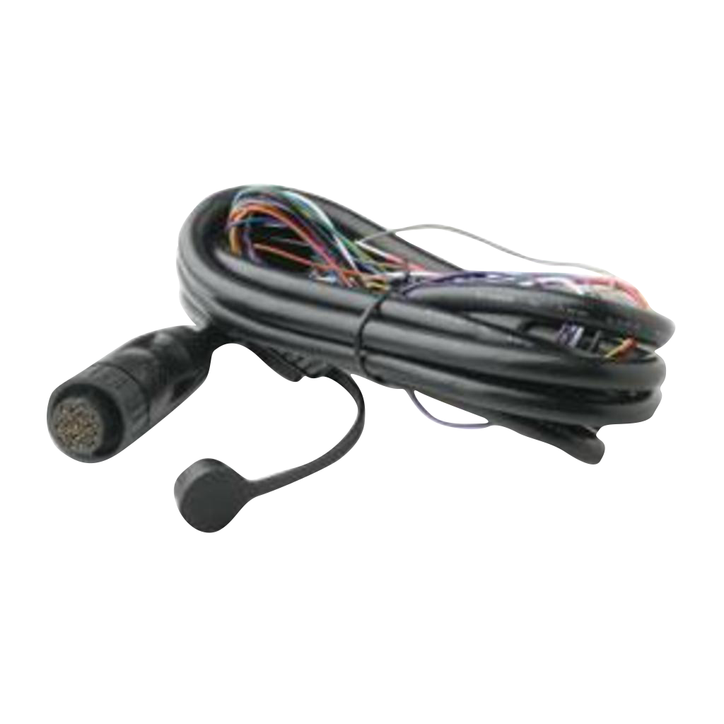 Garmin Power/Data Cable for GSD 22; black, coiled cable with a multi-pin round connector.