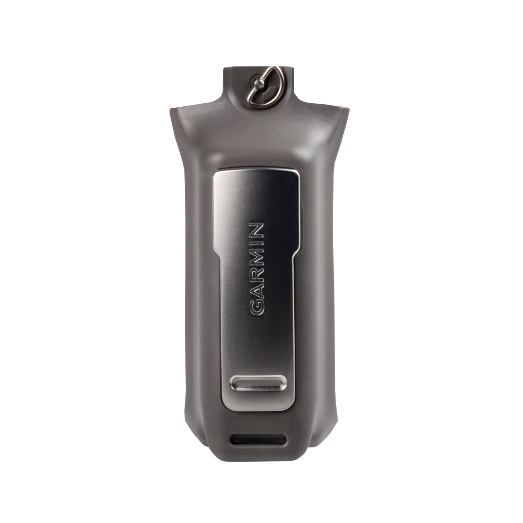 Garmin alkaline battery pack for Rino in a gray pouch with Garmin logo plate