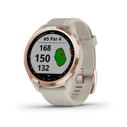Garmin Approach S42, Rose Gold w/ Light Sand Band, Golf GPS Smartwatch & Rangefinder (010-02572-12) by Garmin