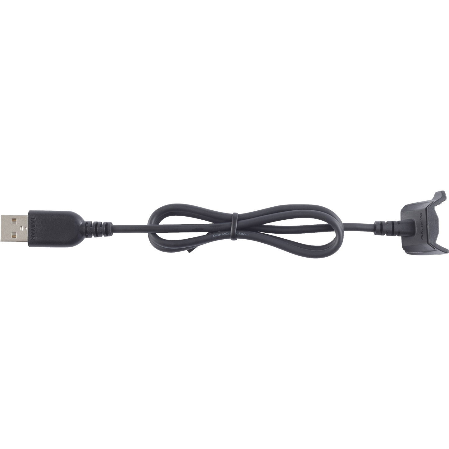 Garmin charging cable, black USB-A to Garmin connector (010-12454-00).
