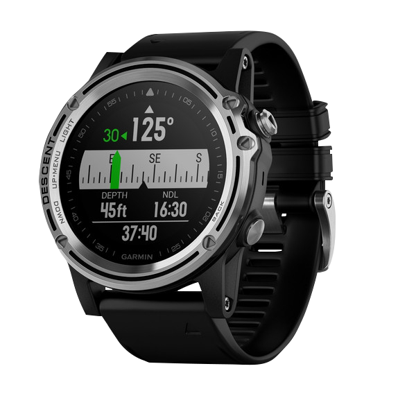 Descent Mk1 Garmin smartwatch, silver case with black band for divers