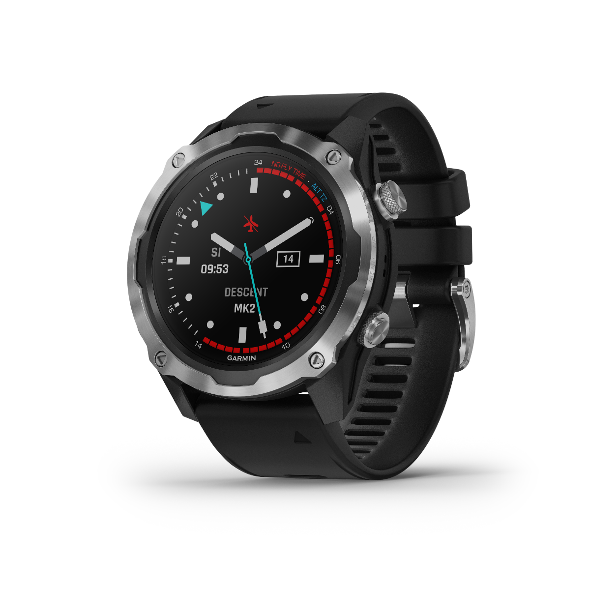 Garmin Descent Mk2 stainless steel marine smartwatch with black band for divers