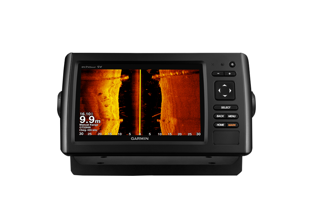 Garmin ECHOMAP CHIRP 72sv marine chartplotter with transducer, black display unit