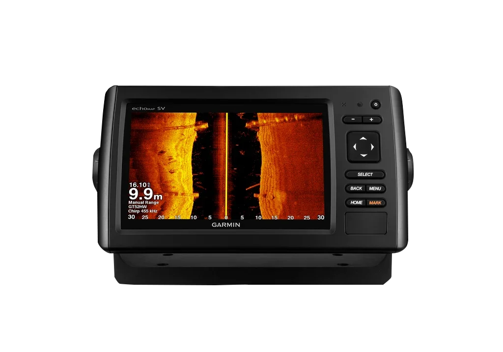Garmin ECHOMAP CHIRP 72sv marine chartplotter with transducer, black display unit