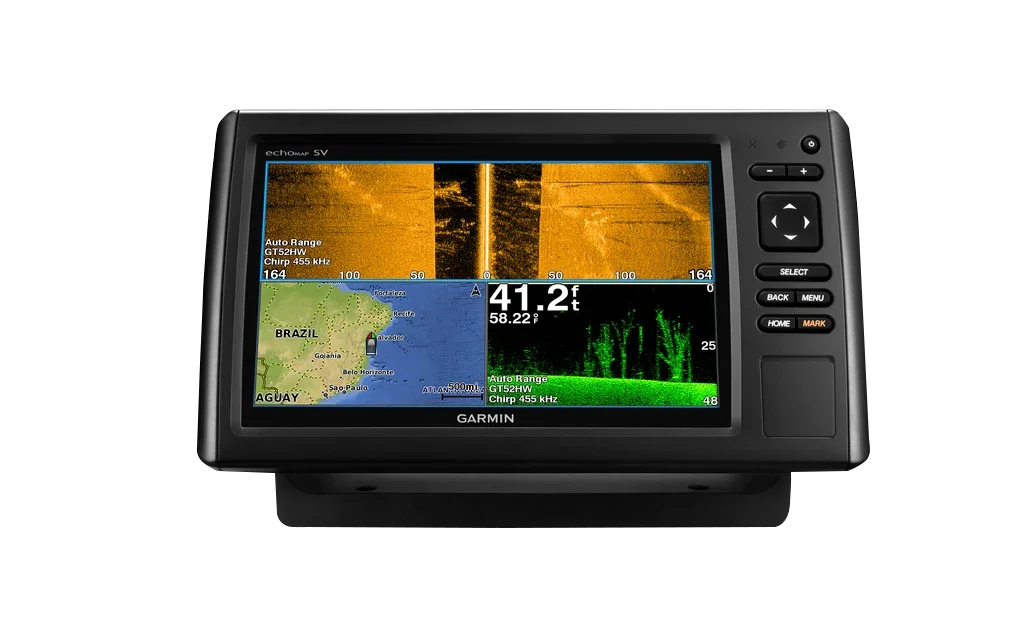 Garmin ECHOMAP CHIRP 92sv marine chartplotter with transducer, black bezel, GPS/sonar display, color display
