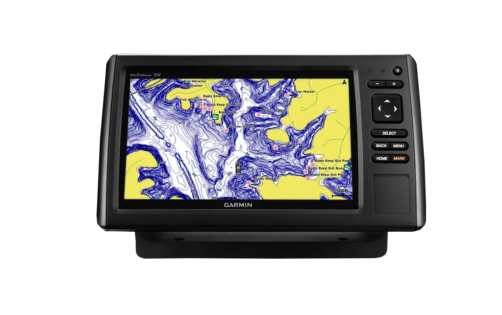 Garmin ECHOMAP CHIRP 93sv marine chartplotter with transducer, black unit