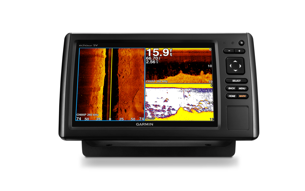 Garmin ECHOMAP CHIRP 94sv marine chartplotter with transducer, black housing
