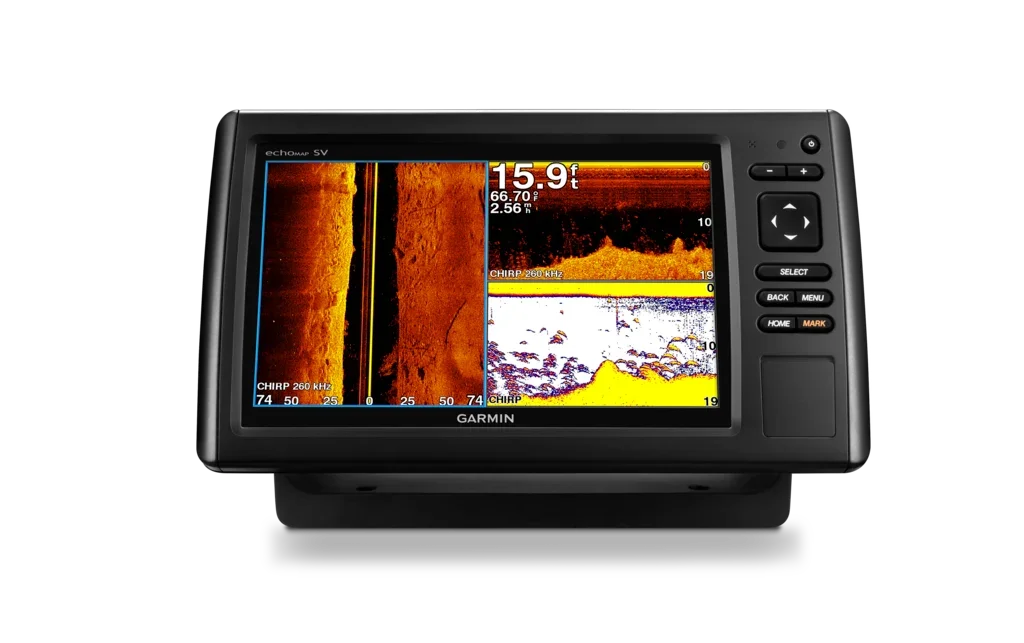Garmin ECHOMAP CHIRP 94sv marine chartplotter with transducer, black housing