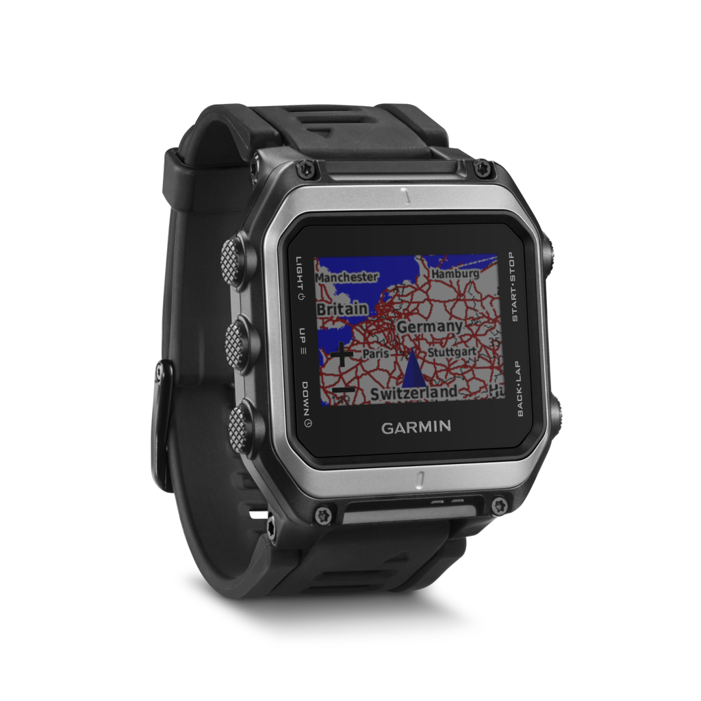 Garmin Epix smartwatch with U.S. TOPO 100K maps, black strap and silver bezel