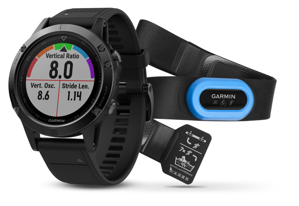 Garmin Fenix 5 Sapphire smartwatch bundle with black band and blue Garmin accessory (2 items)