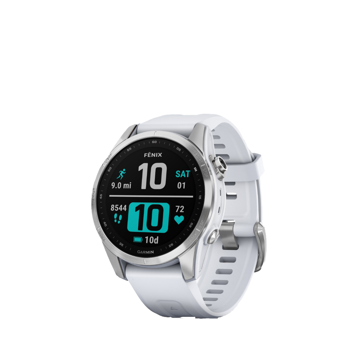 Garmin fenix 7S smart watch with silver case and Whitestone band (010-02539-02)