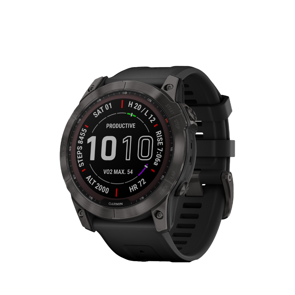 Garmin Fenix 7X Sapphire Solar smartwatch with carbon gray DLC titanium bezel and black band