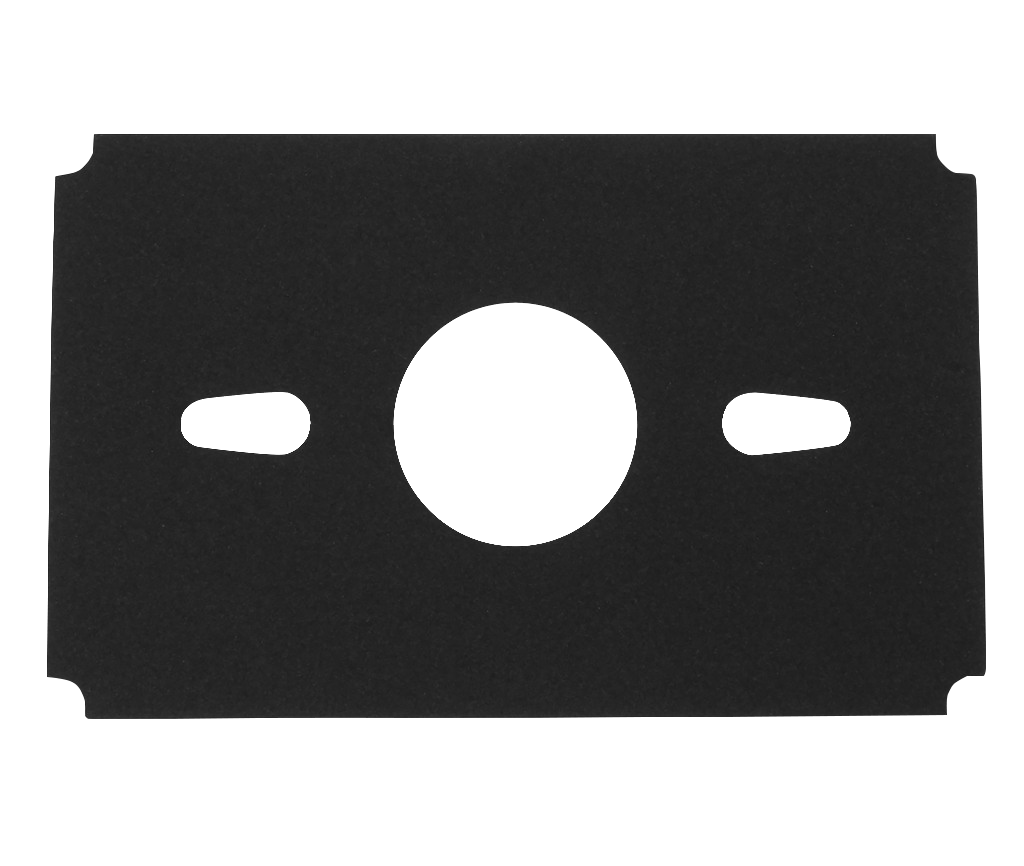 Garmin flush-mount gasket in black for GNX 120, a flat mounting plate with central round hole and two side slots