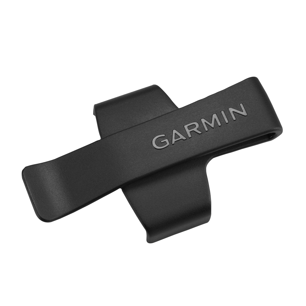 Garmin GLO belt clip in black plastic for Garmin GPS accessories.