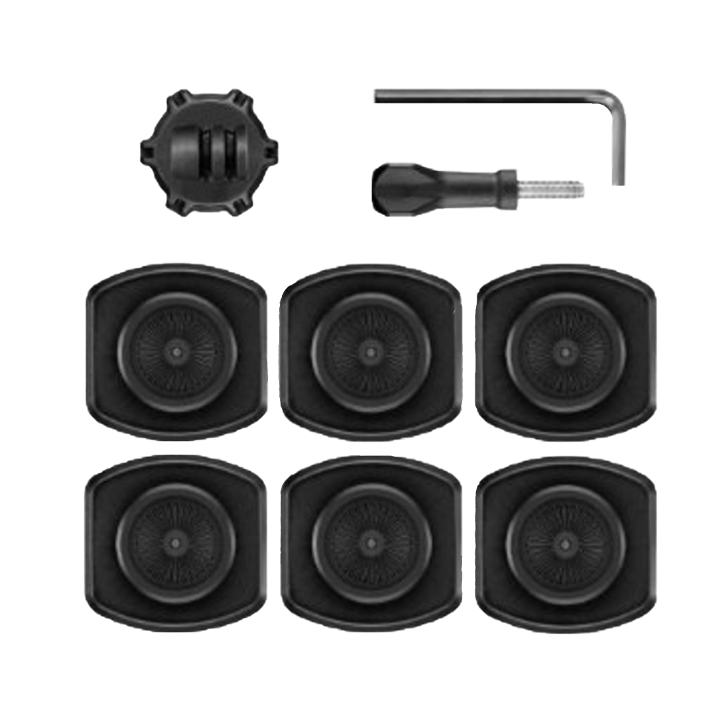Garmin Pivoting Mount Base Kit for VIRB with six black mounting pads, base, screw and hex key