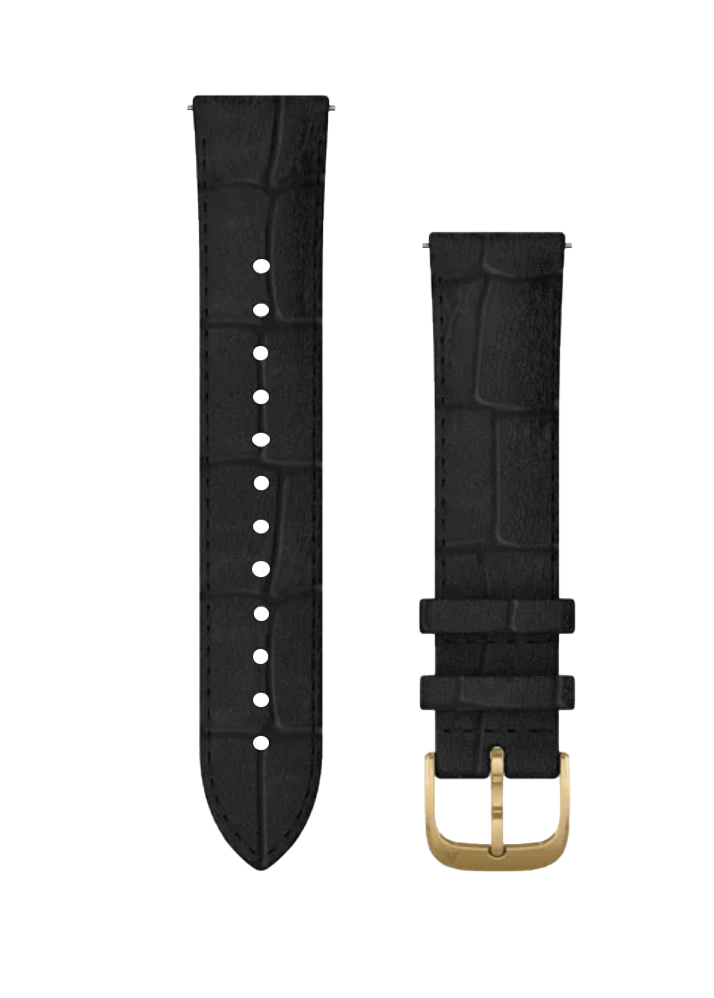 Garmin Quick Release Bands, 20 mm, black embossed Italian leather with 24K Gold PVD buckle (2-piece set)