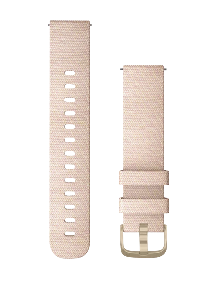 Garmin quick-release watch bands, 20 mm blush pink woven nylon with light gold hardware, set of 2