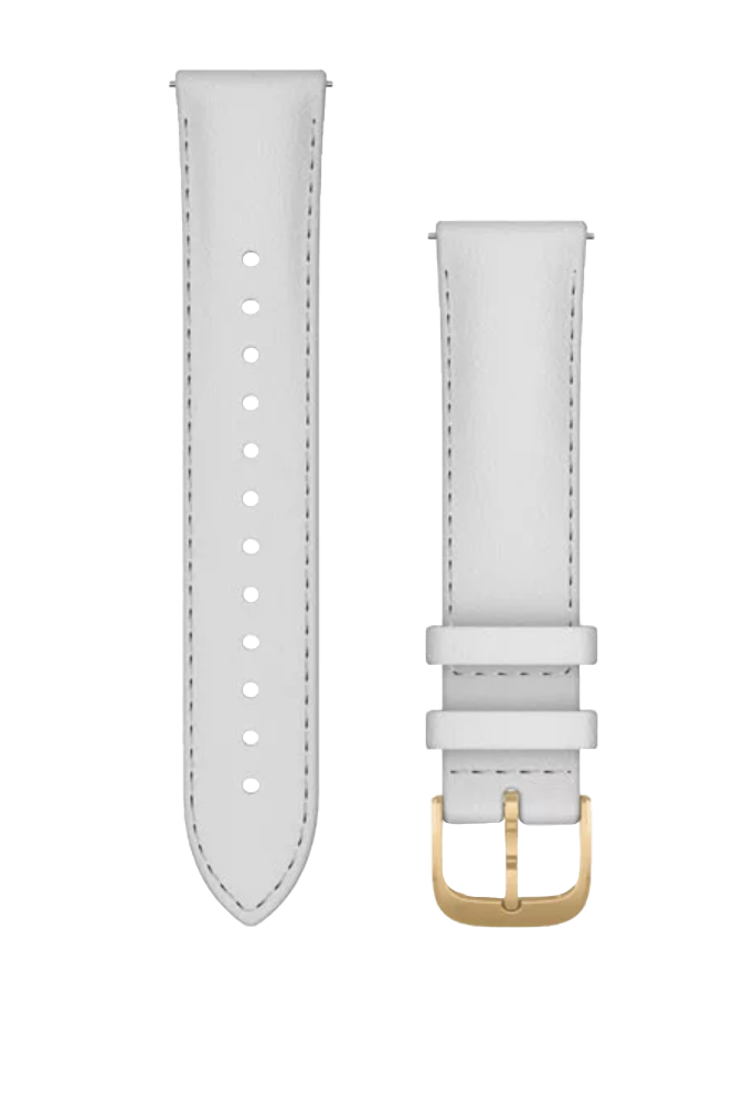 Garmin 20mm white Italian leather quick-release watch band set with 24K gold PVD buckle and white stitching (2 pieces)
