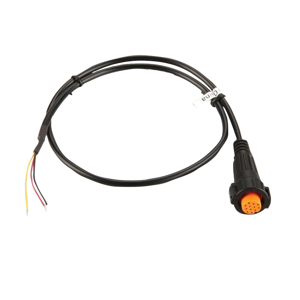 Garmin Rudder Feedback Cable, orange circular connector on black cable for marine electronics