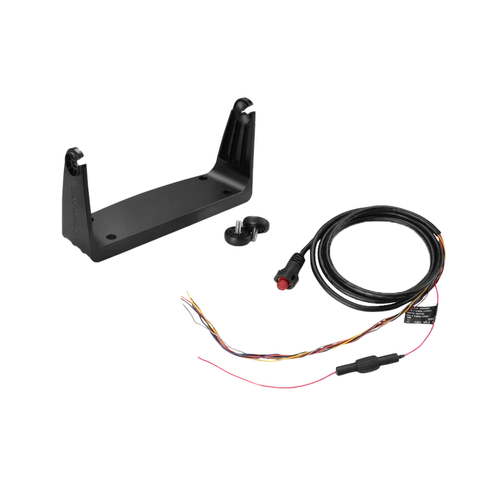 Garmin Second Mounting Station; black mounting bracket with wiring harness for EchoMAP and GPSMAP marine electronics.